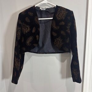 Vintage Velvet Studded Cropped Jacket Shrug Paisley Shoulder Pads Medium
